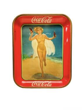 Antique 1937 Original Coca Cola Girl On Beach Advertising Serving Tray